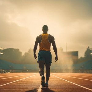 Coureur sur une piste d'athlétisme de dos