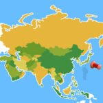 Carte de l'asie avec un pins