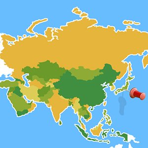 Carte de l'asie avec un pins